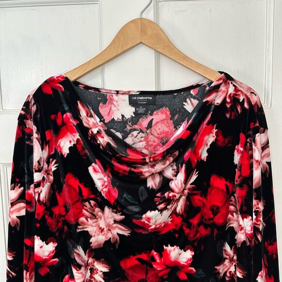 Liz Claiborne Career Woman Velvet Top Size 1X Floral Pullover 3/4 Sleeve Stretch - Picture 6 of 7